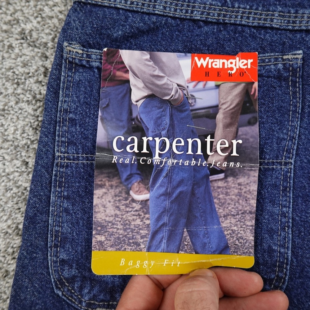 VTG Wrangler Jeans Mens 42X30 Blue Denim Carpenter Workwear Wide Leg Baggy USA